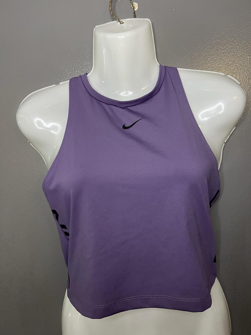 Nike Pro Tank Top Womens Medium Purple Dri-FIT High Neck Cropped Gym Athletic